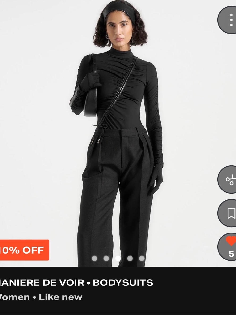 Maniere De Voir Black Ruched Long-Sleeve Bodysuit